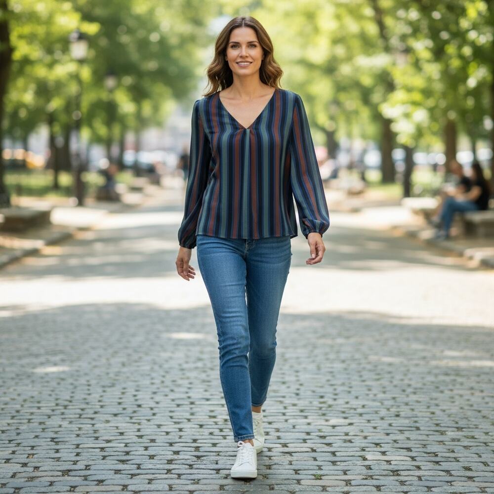 Madewell‎ Women’s Striped Long Sleeve Blouse XS | Multicolor V-Neck Top